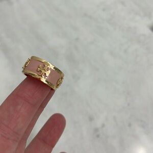 EUC Tory Burch gold and pink band ring